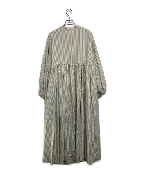 BEARDSLEY（ビアズリー）BEARDSLEY (ビアズリー) ストライプギャザーワンピース アイボリー×グレー サイズ:１の古着・服飾アイテム