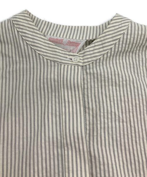 BEARDSLEY（ビアズリー）BEARDSLEY (ビアズリー) ストライプギャザーワンピース アイボリー×グレー サイズ:１の古着・服飾アイテム