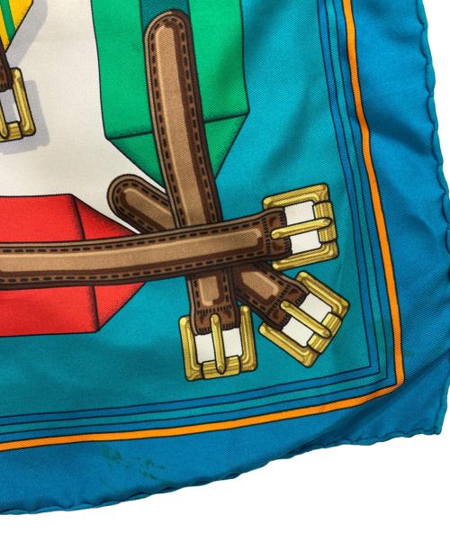 HERMES（エルメス）HERMES (エルメス) カレ90 Les Sangles グリーン×ブルー サイズ:38の古着・服飾アイテム