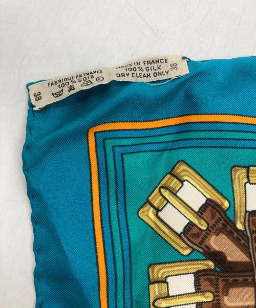 HERMES（エルメス）HERMES (エルメス) カレ90 Les Sangles グリーン×ブルー サイズ:38の古着・服飾アイテム