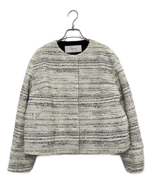 ADORE（アドーア）ADORE (アドーア) ノーカラーツイードジャケット ホワイト×ブラック サイズ:36の古着・服飾アイテム