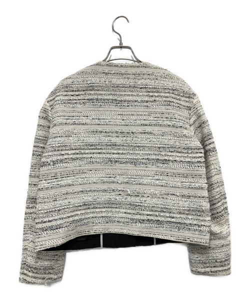 ADORE（アドーア）ADORE (アドーア) ノーカラーツイードジャケット ホワイト×ブラック サイズ:36の古着・服飾アイテム