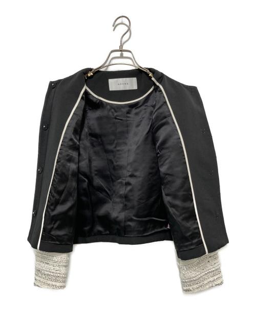 ADORE（アドーア）ADORE (アドーア) ノーカラーツイードジャケット ホワイト×ブラック サイズ:36の古着・服飾アイテム