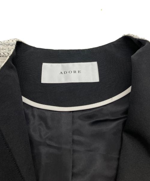 ADORE（アドーア）ADORE (アドーア) ノーカラーツイードジャケット ホワイト×ブラック サイズ:36の古着・服飾アイテム