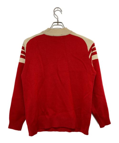 adidas（アディダス）adidas (アディダス) モックネックニット レッド×ベージュ サイズ:Lの古着・服飾アイテム