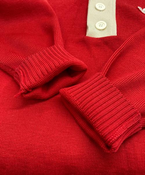 adidas（アディダス）adidas (アディダス) モックネックニット レッド×ベージュ サイズ:Lの古着・服飾アイテム
