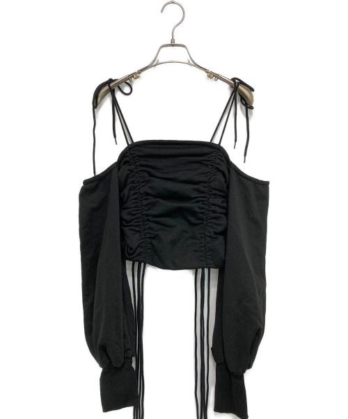 mmeeme（エムミーエメ）mmeeme (エムミーエメ) オフショルダースウェットトップス ブラック サイズ:-の古着・服飾アイテム