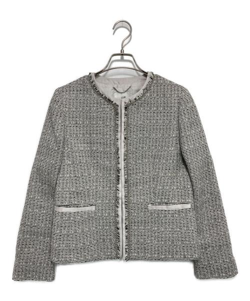 23区（ニジュウサンク）23区 (ニジュウサンク) ライトシャインツイード ノーカラー ジャケット ブラック×ホワイト サイズ:36の古着・服飾アイテム