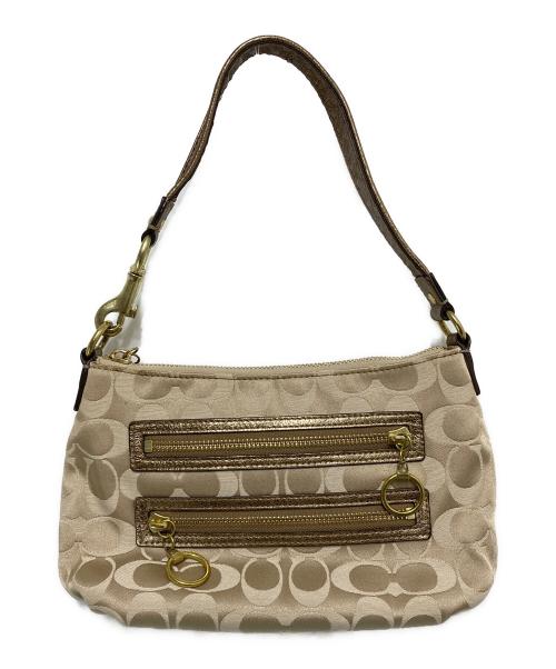 COACH（コーチ）COACH (コーチ) POPPY シグネチャーハンドバッグ ベージュ×ゴールドの古着・服飾アイテム