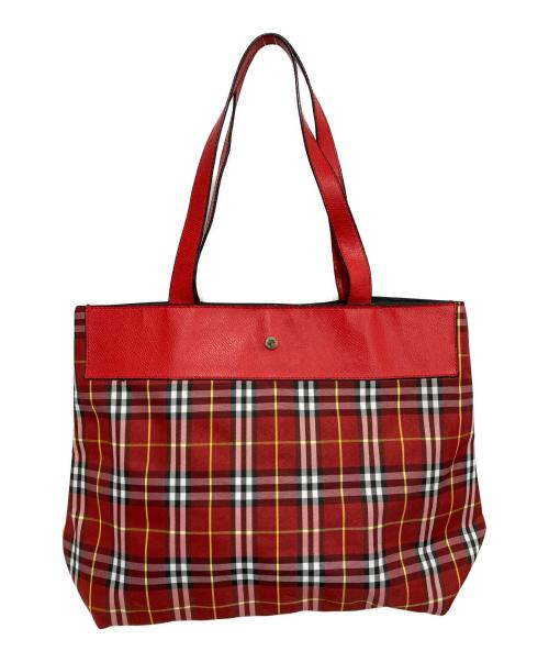 BURBERRY LONDON（バーバリーロンドン）BURBERRY LONDON (バーバリーロンドン) チェックトートバッグ レッドの古着・服飾アイテム