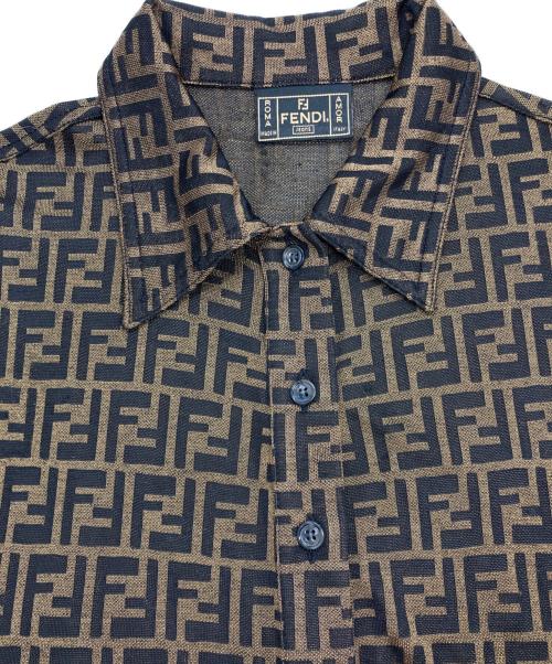 FENDI JEANS（フェンディ ジーンズ）FENDI JEANS (フェンディ ジーンズ) ズッカ柄 半袖シャツワンピース ブラウン×ブラック サイズ:Ｆ36の古着・服飾アイテム