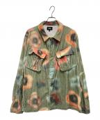 stussyステューシー）の古着「Velveteen Jungle L/SL Shirt」｜グリーン×オレンジ