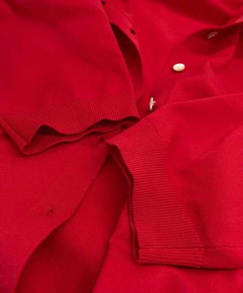 CABAN（キャバン）CABAN (キャバン) ファインポリエステル ハーフスリーブポケットカーディガン レッド サイズ:Sの古着・服飾アイテム