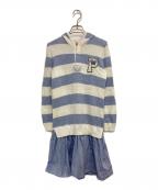POLO RALPH LAURENポロ・ラルフローレン）の古着「フーデッド ボーダーニット レイヤードワンピース」｜ブルー×ホワイト