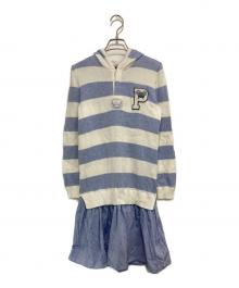 POLO RALPH LAUREN（ポロ・ラルフローレン）の古着「フーデッド ボーダーニット レイヤードワンピース」｜ブルー×ホワイト