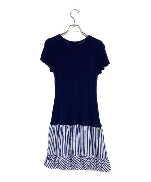 POLO RALPH LAUREN（ポロ・ラルフローレン）POLO RALPH LAUREN (ポロ・ラルフローレン) ニット切替ストライプワンピース ネイビー サイズ:L(12-14）の古着・服飾アイテム