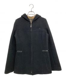 BURBERRY BLUE LABEL（バーバリー ブルー レーベル）の古着「ホース刺繍 裏ノバチェック フーデットコート」｜ブラック