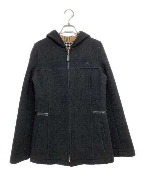 BURBERRY BLUE LABEL（バーバリー ブルー レーベル）BURBERRY BLUE LABEL (バーバリー ブルー レーベル) ホース刺繍 裏ノバチェック フーデットコート ブラック サイズ:38の古着・服飾アイテム