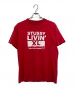 stussyステューシー）の古着「銀タグ LIVIN' ロゴグラフィックプリントTシャツ」｜レッド