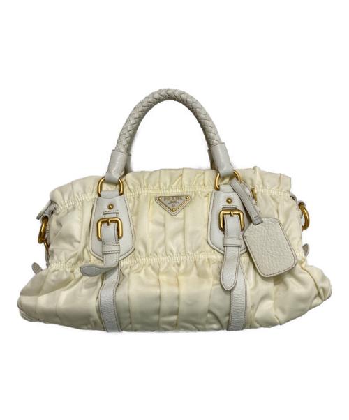 PRADA（プラダ）PRADA (プラダ) 2WAYナイロンギャザーバッグ アイボリー×ゴールドの古着・服飾アイテム