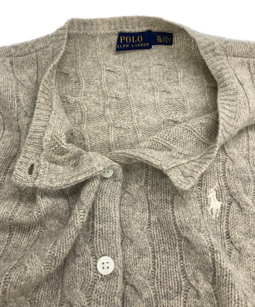 POLO RALPH LAUREN（ポロ・ラルフローレン）POLO RALPH LAUREN (ポロ・ラルフローレン) ポニー刺繍 カシミヤ混ケーブル クルーネックカーディガン グレー サイズ:XLの古着・服飾アイテム