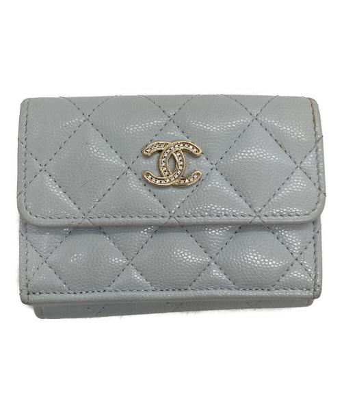 CHANEL（シャネル）CHANEL (シャネル) キャビアスキン マトラッセ スモールウォレット スカイブルーの古着・服飾アイテム