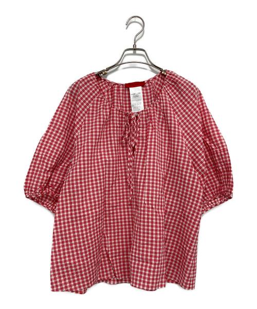 MAX&Co.（マックスアンドコー）MAX&Co. (マックスアンドコー) ギンガムチェックブラウス レッド×ホワイト サイズ:44の古着・服飾アイテム