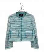 LANVIN COLLECTIONランバンコレクション）の古着「ノーカラーツイードジャケット」｜スカイブルー×ホワイト