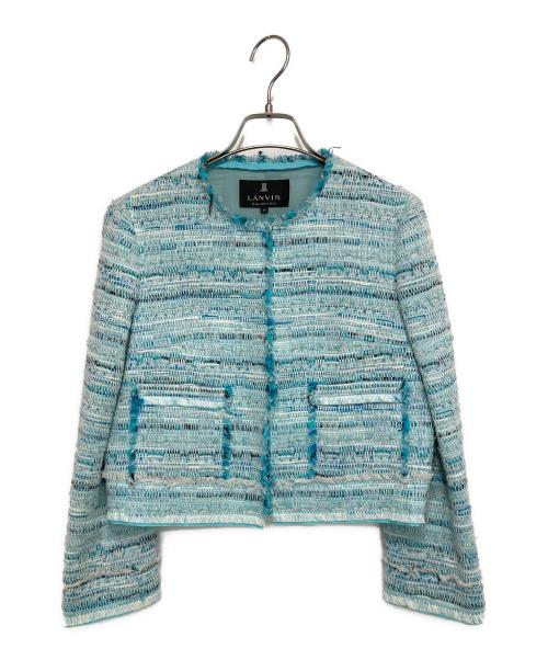 LANVIN COLLECTION（ランバンコレクション）LANVIN COLLECTION (ランバンコレクション) ノーカラーツイードジャケット スカイブルー×ホワイト サイズ:38の古着・服飾アイテム