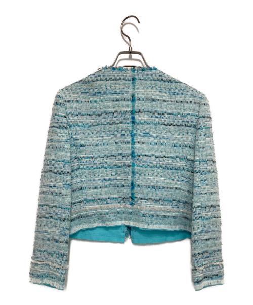 LANVIN COLLECTION（ランバンコレクション）LANVIN COLLECTION (ランバンコレクション) ノーカラーツイードジャケット スカイブルー×ホワイト サイズ:38の古着・服飾アイテム
