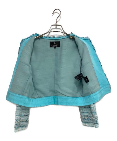 LANVIN COLLECTION（ランバンコレクション）LANVIN COLLECTION (ランバンコレクション) ノーカラーツイードジャケット スカイブルー×ホワイト サイズ:38の古着・服飾アイテム