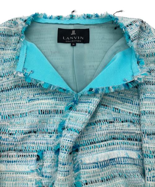 LANVIN COLLECTION（ランバンコレクション）LANVIN COLLECTION (ランバンコレクション) ノーカラーツイードジャケット スカイブルー×ホワイト サイズ:38の古着・服飾アイテム
