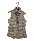 BURBERRY BLUE LABELバーバリー ブルー レーベル）の古着「ノバチェックフリルノースリーブシャツ」｜ベージュ