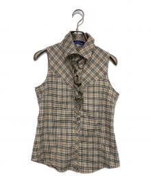BURBERRY BLUE LABEL（バーバリー ブルー レーベル）の古着「ノバチェックフリルノースリーブシャツ」｜ベージュ