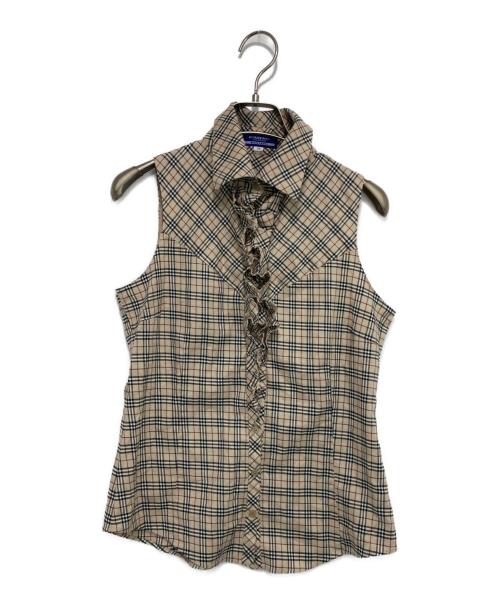 BURBERRY BLUE LABEL（バーバリー ブルー レーベル）BURBERRY BLUE LABEL (バーバリー ブルー レーベル) ノバチェックフリルノースリーブシャツ ベージュ サイズ:36の古着・服飾アイテム