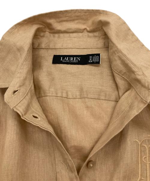 LAUREN RALPH LAUREN（ローレンラルフローレン）LAUREN RALPH LAUREN (ローレンラルフローレン) モノグラム刺繍リネンシャツ ベージュ サイズ:XSの古着・服飾アイテム