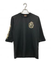 VANSON（バンソン）の古着「7分袖スカルプリントカットソー」｜ブラック