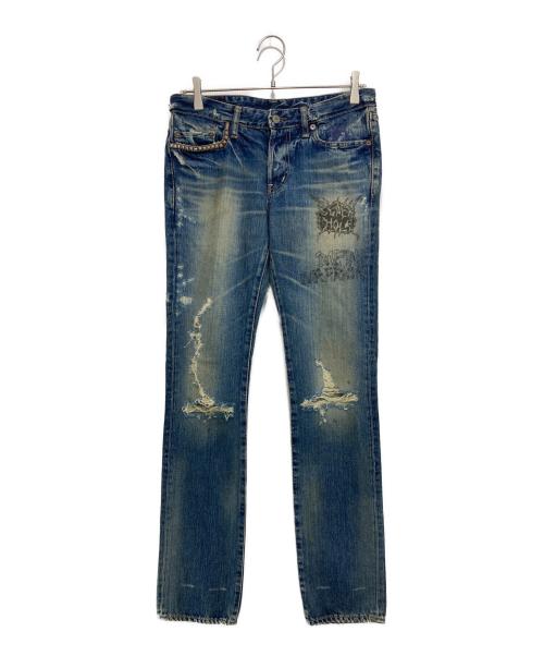 Hysteric Glamour（ヒステリックグラマー）Hysteric Glamour (ヒステリックグラマー) ダメージ加工スタッズデニムパンツ インディゴ サイズ:32inchの古着・服飾アイテム