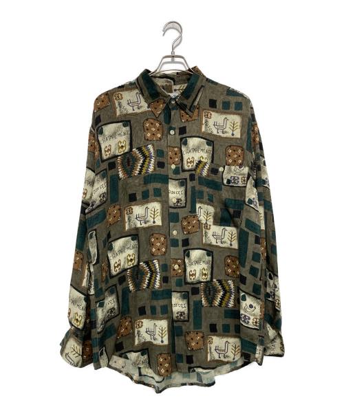 GOOUCH（グーチ）GOOUCH (グーチ) シルク ロングスリーブ柄シャツ ブラウン サイズ:Lの古着・服飾アイテム
