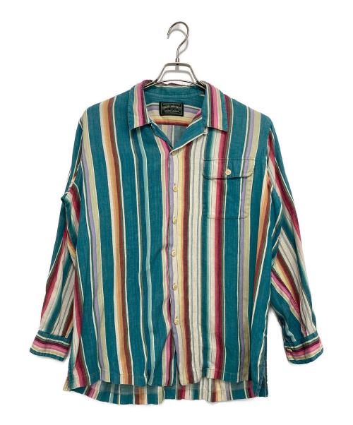 POLO COUNTRY（ポロカントリー）POLO COUNTRY (ポロカントリー) ストライプオープンカラーシャツ ターコイズブルー×ピンク サイズ:Lの古着・服飾アイテム