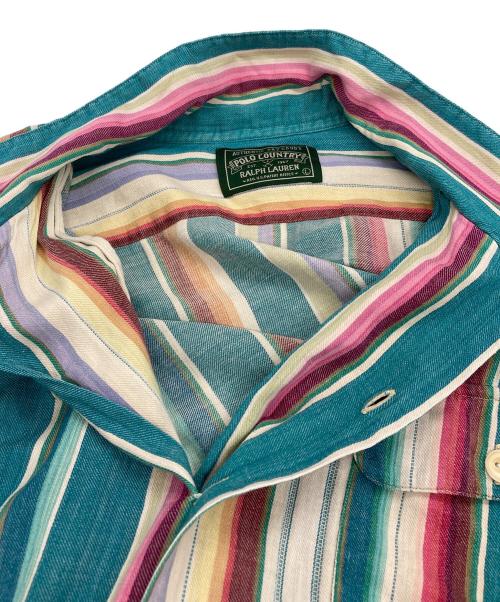 POLO COUNTRY（ポロカントリー）POLO COUNTRY (ポロカントリー) ストライプオープンカラーシャツ ターコイズブルー×ピンク サイズ:Lの古着・服飾アイテム