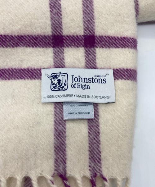 JOHNSTONS OF ELGIN（ジョンストンズ オブ エルガン）JOHNSTONS OF ELGIN (ジョンストンズ オブ エルガン) カシミヤチェックマフラー ホワイト×ブラック×パープルの古着・服飾アイテム