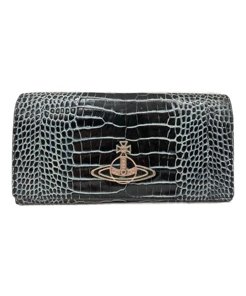 Vivienne Westwood（ヴィヴィアンウエストウッド）Vivienne Westwood (ヴィヴィアンウエストウッド) クロコ型押し オーブ長財布 ブラックの古着・服飾アイテム