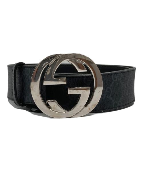 GUCCI（グッチ）GUCCI (グッチ) バリエーション GGスプリーム キャンバス ベルト ブラック×グレーの古着・服飾アイテム