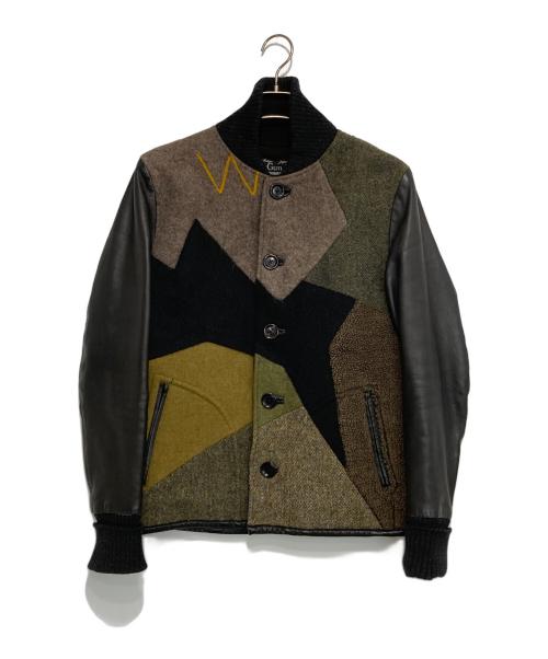 SLOWGUN（スロウガン）SLOWGUN (スロウガン) パッチワークレザー切替スタジャン ブラック×オリーブ サイズ:3の古着・服飾アイテム