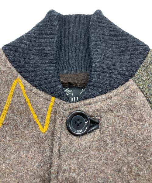 SLOWGUN（スロウガン）SLOWGUN (スロウガン) パッチワークレザー切替スタジャン ブラック×オリーブ サイズ:3の古着・服飾アイテム