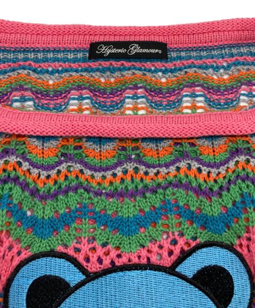 Hysteric Glamour（ヒステリックグラマー）Hysteric Glamour (ヒステリックグラマー) HELLO BEAR クロシェ プルオーバー ニット ブルー×ピンク サイズ:SIZE Freeの古着・服飾アイテム
