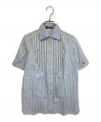 BURBERRY BLUE LABELバーバリー ブルー レーベル）の古着「ストライプシャツブラウス」｜スカイブルー