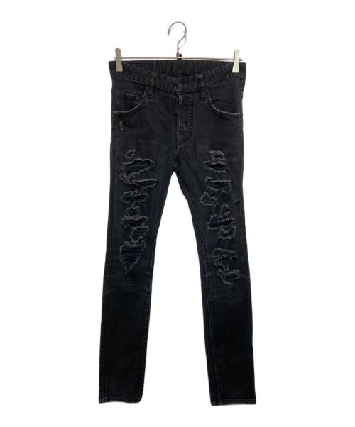 DSQUARED2（ディースクエアード）DSQUARED2 (ディースクエアード) ダメージスキニーデニムパンツ ブラック サイズ:42の古着・服飾アイテム