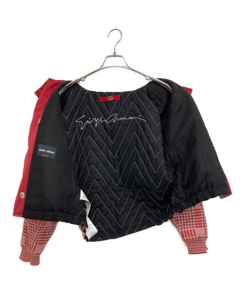 GIORGIO ARMANI（ジョルジオアルマーニ）GIORGIO ARMANI (ジョルジオアルマーニ) チェックショートトレンチコート レッド サイズ:38の古着・服飾アイテム